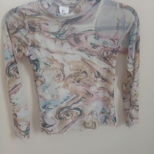 Art Class Girls Medium Marble Mesh Mock Neck Top – Sheer Long Sleeve